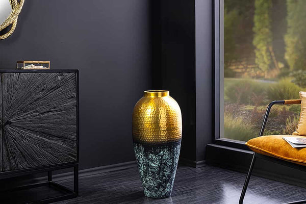 ORIENT Handgefertigte Deko Vase gold Metall mit Patina Hammerschlag Design