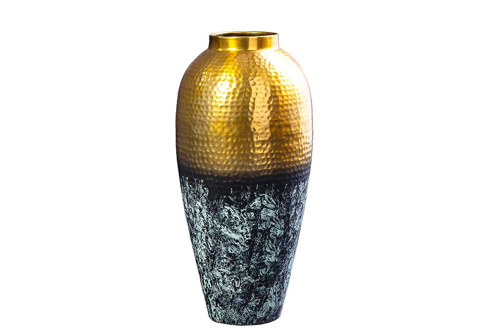 ORIENT Handgefertigte Deko Vase gold Metall mit Patina Hammerschlag Design