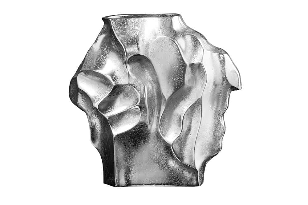 LIQUID Handgefertigte Vase 30cm silber Metall Hammerschlag Design