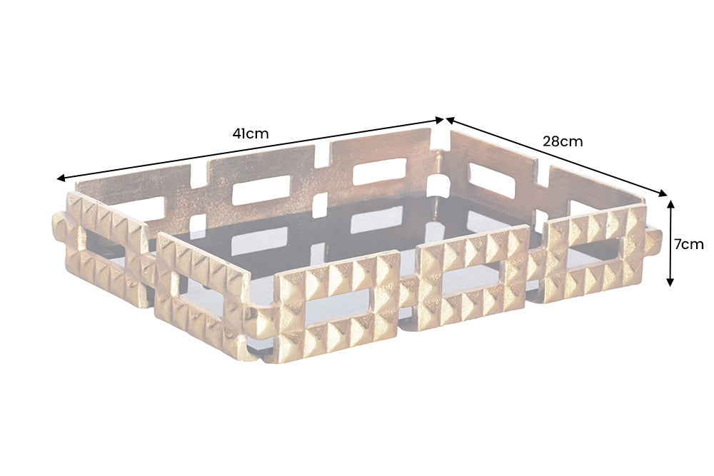 Handgefertigtes Tablett VARIATION 40cm schwarz gold Metall Aluminium Glas