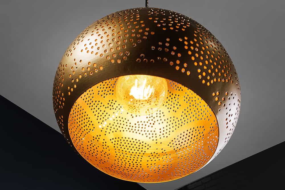 ORIENT LIVING Handgefertigte Hängelampe 50cm gold Eisen Tropfenform