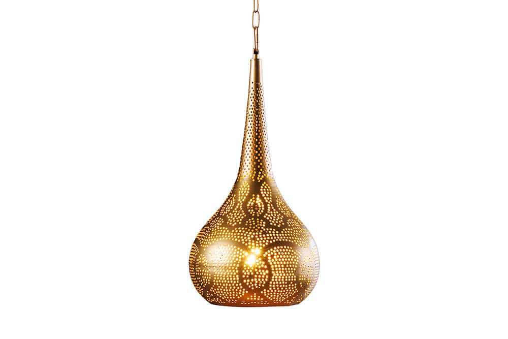 ORIENT LIVING Handgefertigte Hängelampe 50cm gold Eisen Tropfenform