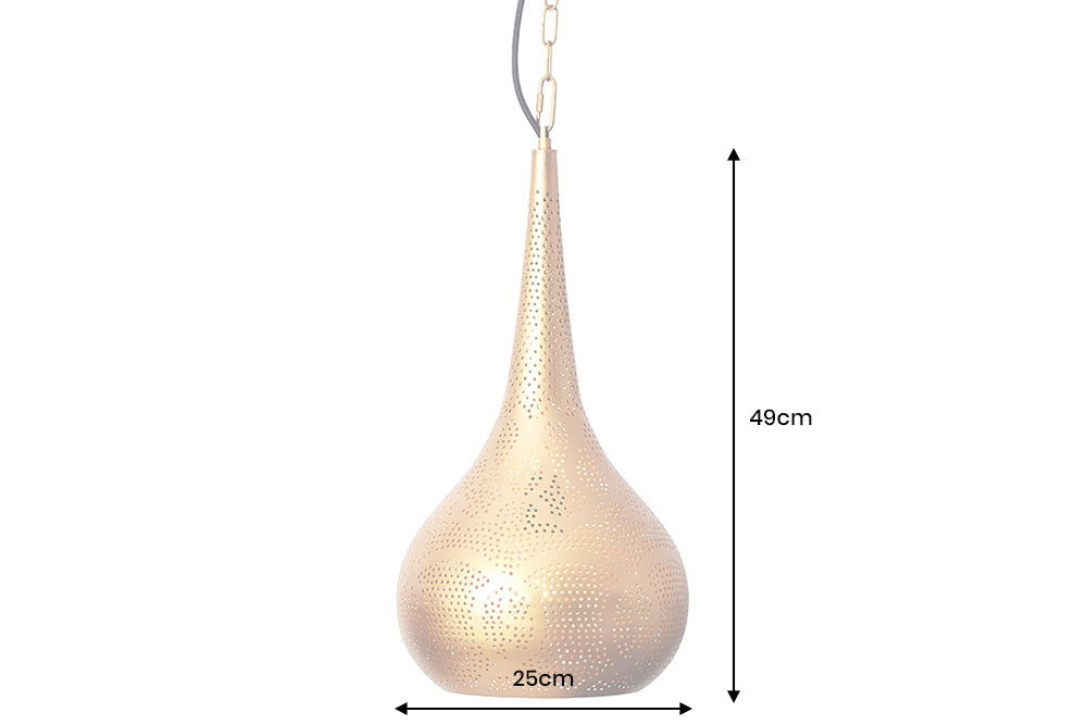 ORIENT LIVING Handgefertigte Hängelampe 50cm gold Eisen Tropfenform