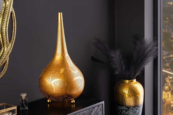 ORIENT LIVING Handgefertigte Stehlampe 50cm gold Eisen Tropfenform