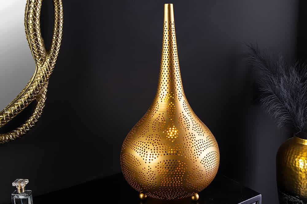 ORIENT LIVING Handgefertigte Stehlampe 50cm gold Eisen Tropfenform