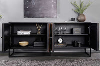 Massives Sideboard BARRACUDA 180cm Mangoholz mit Teakholz-Front schwarz Metall