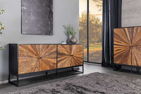 Massives Sideboard BARRACUDA 180cm Mangoholz mit Teakholz-Front schwarz Metall