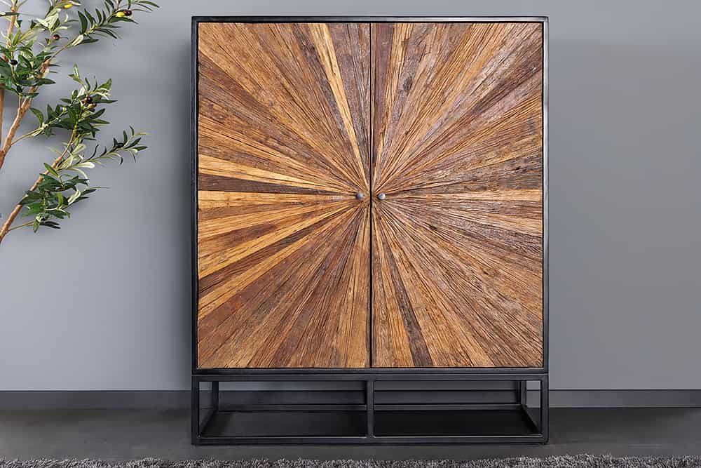 Massives Highboard BARRACUDA 120cm  Mangoholz mit Teakholz-Front