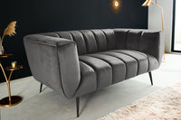 Design 2-Sitzer Sofa NOBLESSE 165cm grau Samt schwarze Metallfüße Federkern