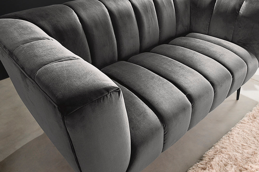 Design 2-Sitzer Sofa NOBLESSE 165cm grau Samt schwarze Metallfüße Federkern