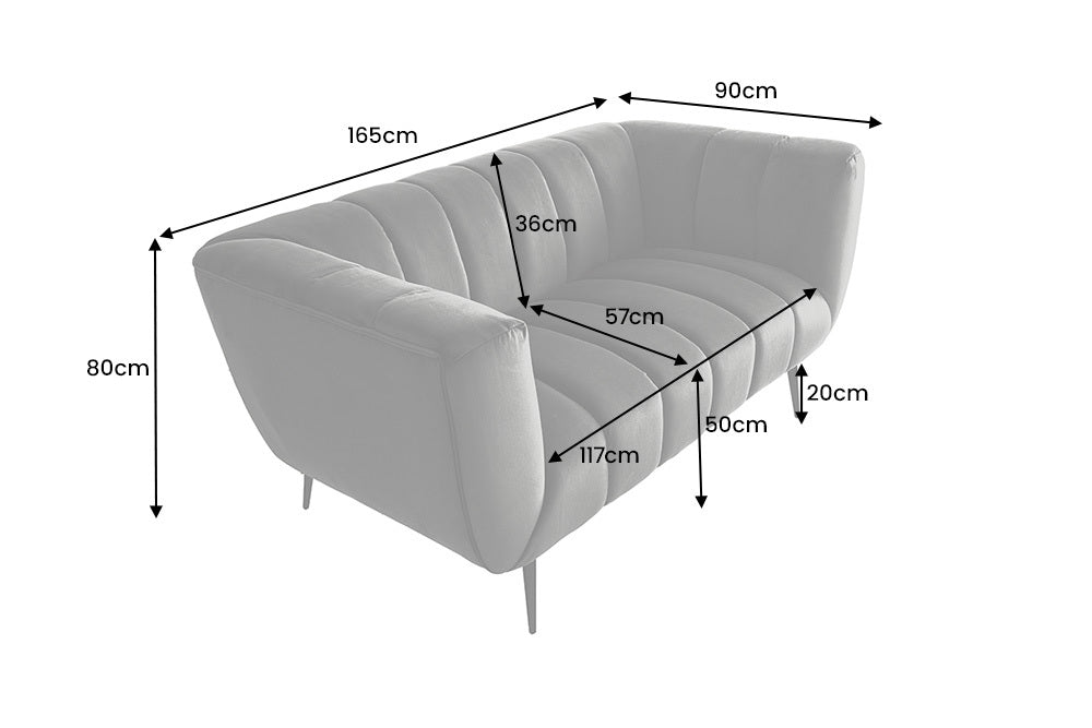 Design 2-Sitzer Sofa NOBLESSE 165cm grau Samt schwarze Metallfüße Federkern