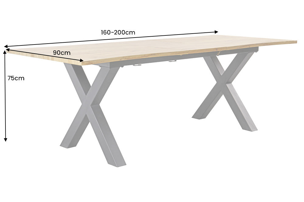 Ausziehbarer Esstisch WILD 160-200cm braun Wildeichen-Optik schwarz X-Gestell