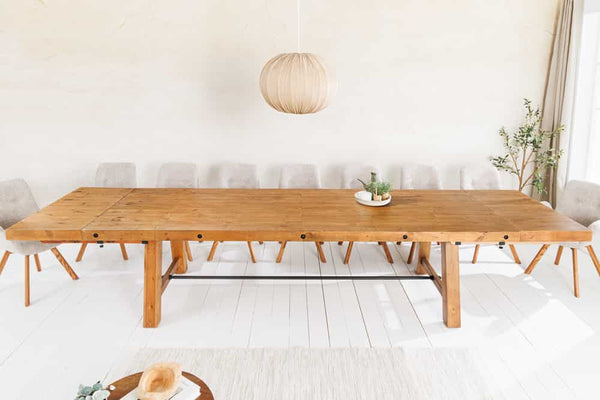 FINCA Massiver Esstisch 300-400cm vintage braun verlängerbar recyceltes Pinienholz