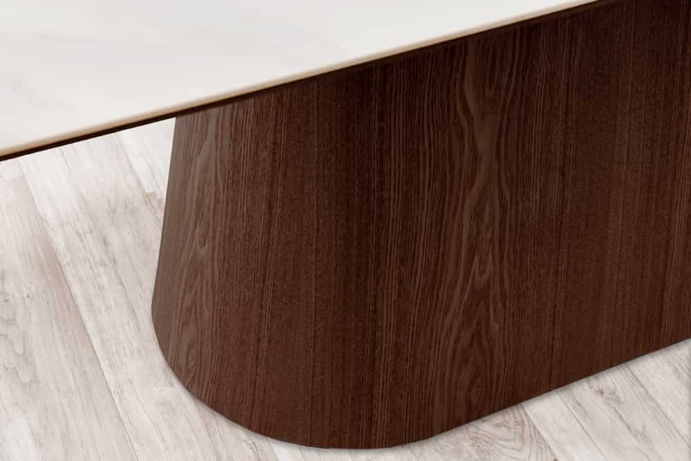 UNIQUE Design Esstisch 200cm weiß Walnuss Keramik Marmor Säulenfuß