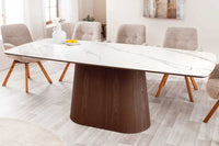 UNIQUE Design Esstisch 200cm weiß Walnuss Keramik Marmor Säulenfuß