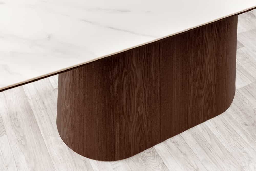 UNIQUE Design Esstisch 200cm weiß Walnuss Keramik Marmor Säulenfuß