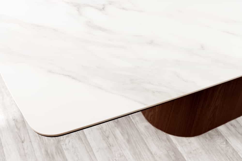 UNIQUE Design Esstisch 200cm weiß Walnuss Keramik Marmor Säulenfuß