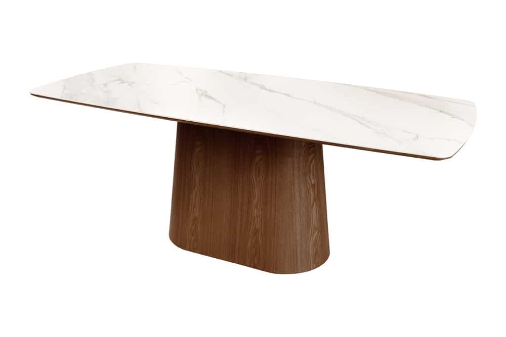UNIQUE Design Esstisch 200cm weiß Walnuss Keramik Marmor Säulenfuß