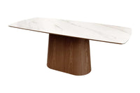 UNIQUE Design Esstisch 200cm weiß Walnuss Keramik Marmor Säulenfuß