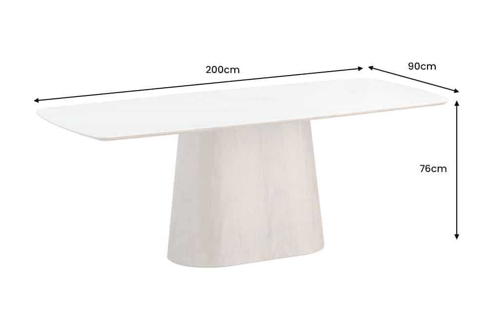 UNIQUE Design Esstisch 200cm weiß Walnuss Keramik Marmor Säulenfuß