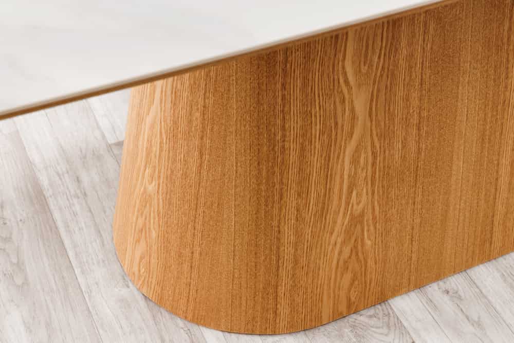 Design Esstisch UNIQUE 200cm weiß Eiche Keramik Marmor Säulenfuß