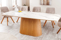 Design Esstisch UNIQUE 200cm weiß Eiche Keramik Marmor Säulenfuß