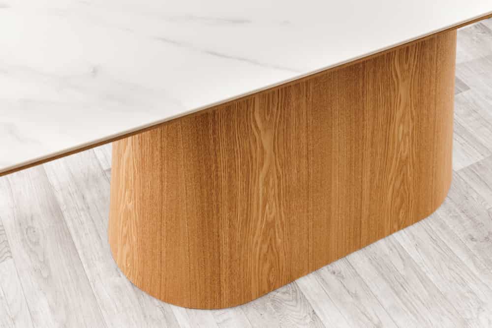 Design Esstisch UNIQUE 200cm weiß Eiche Keramik Marmor Säulenfuß