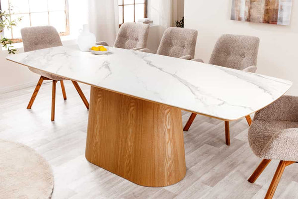 Design Esstisch UNIQUE 200cm weiß Eiche Keramik Marmor Säulenfuß