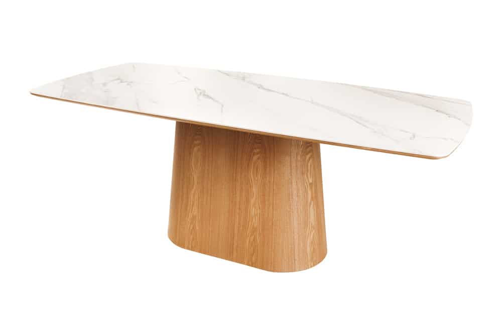 Design Esstisch UNIQUE 200cm weiß Eiche Keramik Marmor Säulenfuß