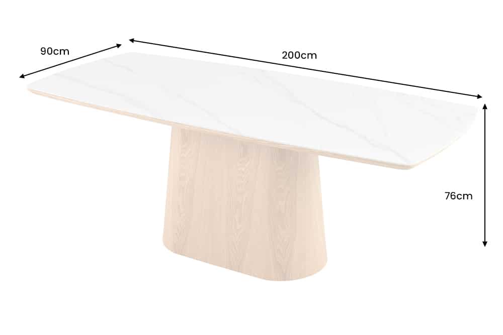 Design Esstisch UNIQUE 200cm weiß Eiche Keramik Marmor Säulenfuß