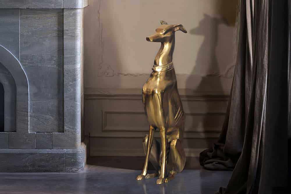 GREYHOUND Design Skulptur 70cm gold Metall Aluminium Windhund Figur