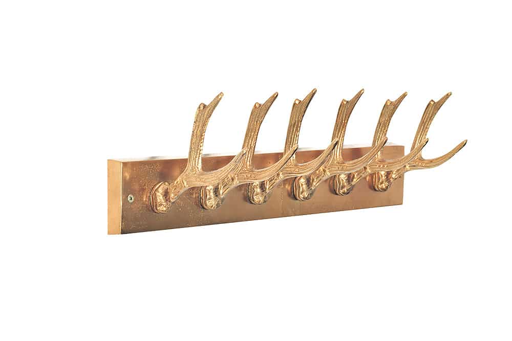 DEER Dekorative Wandgarderobe 50cm gold Metall Hirschgeweih Kleiderhaken