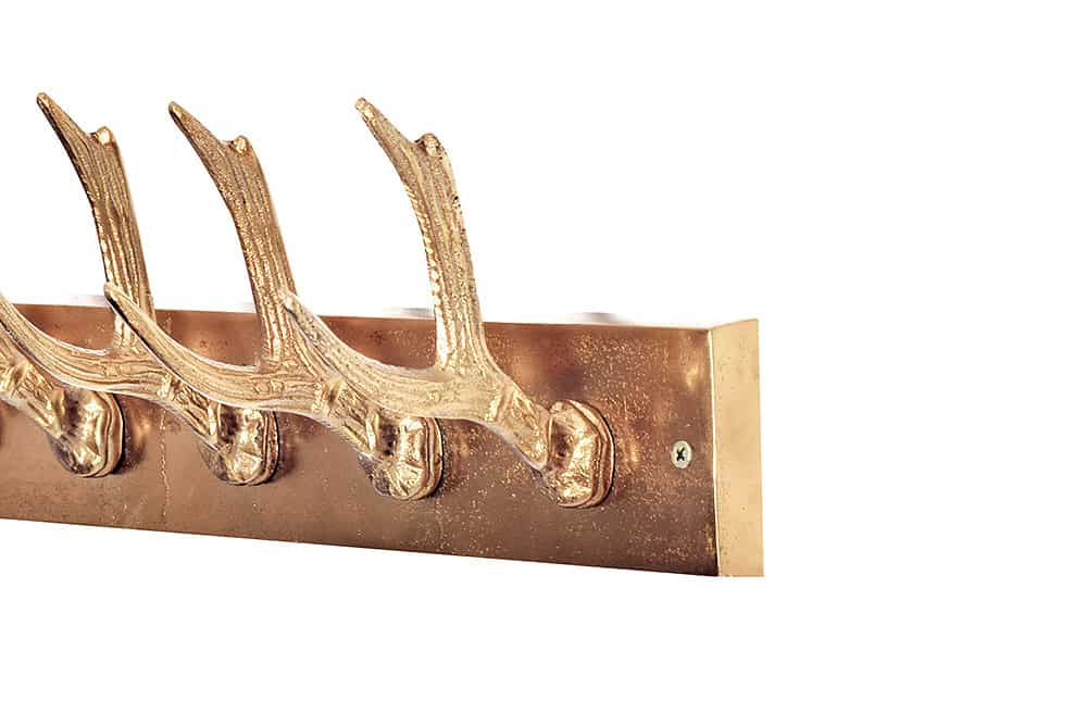 DEER Dekorative Wandgarderobe 50cm gold Metall Hirschgeweih Kleiderhaken