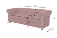 CHESTERFIELD Barock Sofa  205cm Samt Federkern Knopfheftung 3-Sitzer Couch