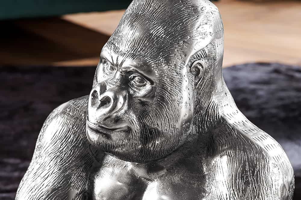 WILDLIFE KONG Runder Couchtisch 60cm silber Metall Glas Affenfigur Gorilla Skulptur handmade
