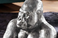 WILDLIFE KONG Runder Couchtisch 60cm silber Metall Glas Affenfigur Gorilla Skulptur handmade