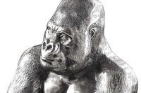 WILDLIFE KONG Runder Couchtisch 60cm silber Metall Glas Affenfigur Gorilla Skulptur handmade