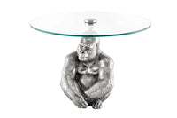 WILDLIFE KONG Runder Couchtisch 60cm silber Metall Glas Affenfigur Gorilla Skulptur handmade