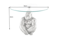 WILDLIFE KONG Runder Couchtisch 60cm silber Metall Glas Affenfigur Gorilla Skulptur handmade