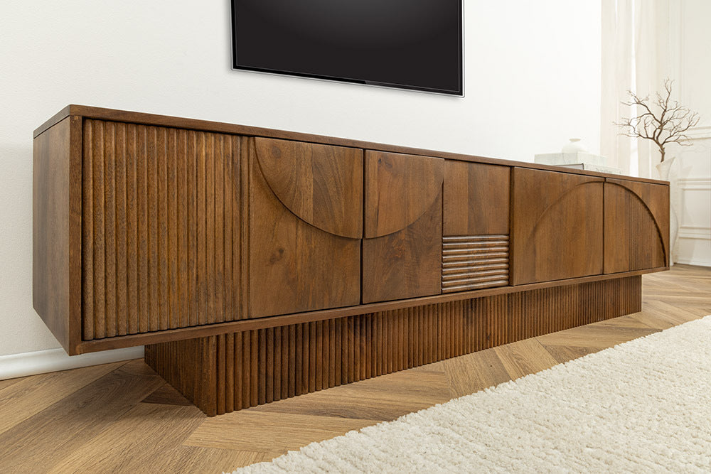 DECO Massivholz TV-Lowboard ART 200cm braun smoked Mangoholz 3D-Front