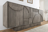 ART DECO Design Sideboard 170cm grau smoked Mangoholz massiv 3D-Front