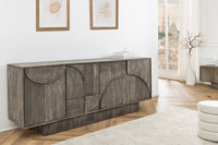 ART DECO Design Sideboard 170cm grau smoked Mangoholz massiv 3D-Front