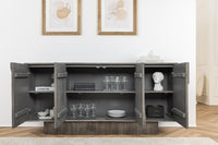 ART DECO Design Sideboard 170cm grau smoked Mangoholz massiv 3D-Front