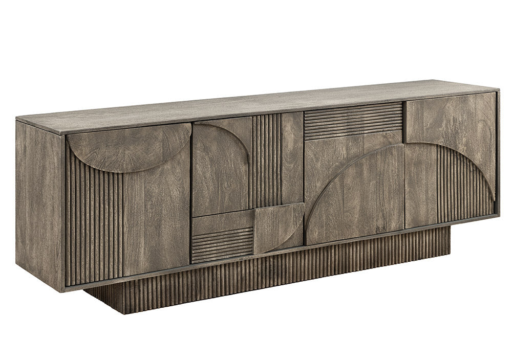 ART DECO Design Sideboard 170cm grau smoked Mangoholz massiv 3D-Front
