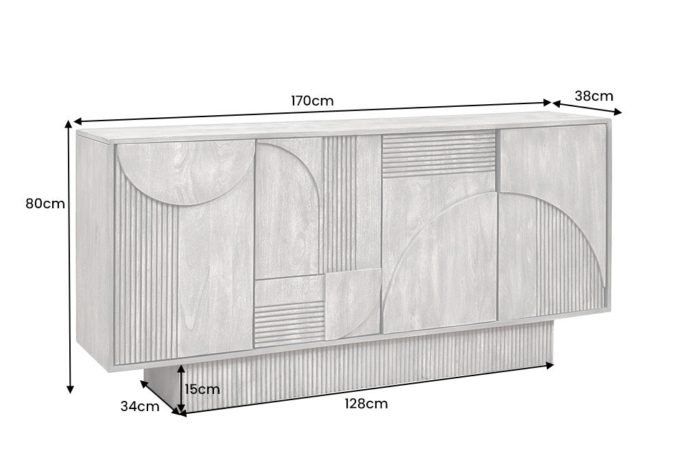 ART DECO Design Sideboard 170cm grau smoked Mangoholz massiv 3D-Front