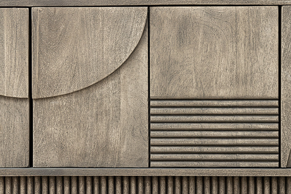 ART DECO Massivholz TV-Lowboard 200cm grau smoked Mangoholz 3D-Front