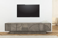 ART DECO Massivholz TV-Lowboard 200cm grau smoked Mangoholz 3D-Front