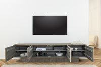 ART DECO Massivholz TV-Lowboard 200cm grau smoked Mangoholz 3D-Front