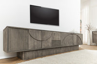 ART DECO Massivholz TV-Lowboard 200cm grau smoked Mangoholz 3D-Front