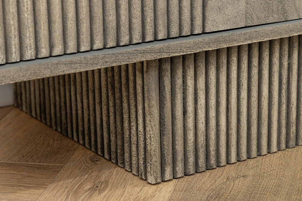 ART DECO Massivholz TV-Lowboard 200cm grau smoked Mangoholz 3D-Front
